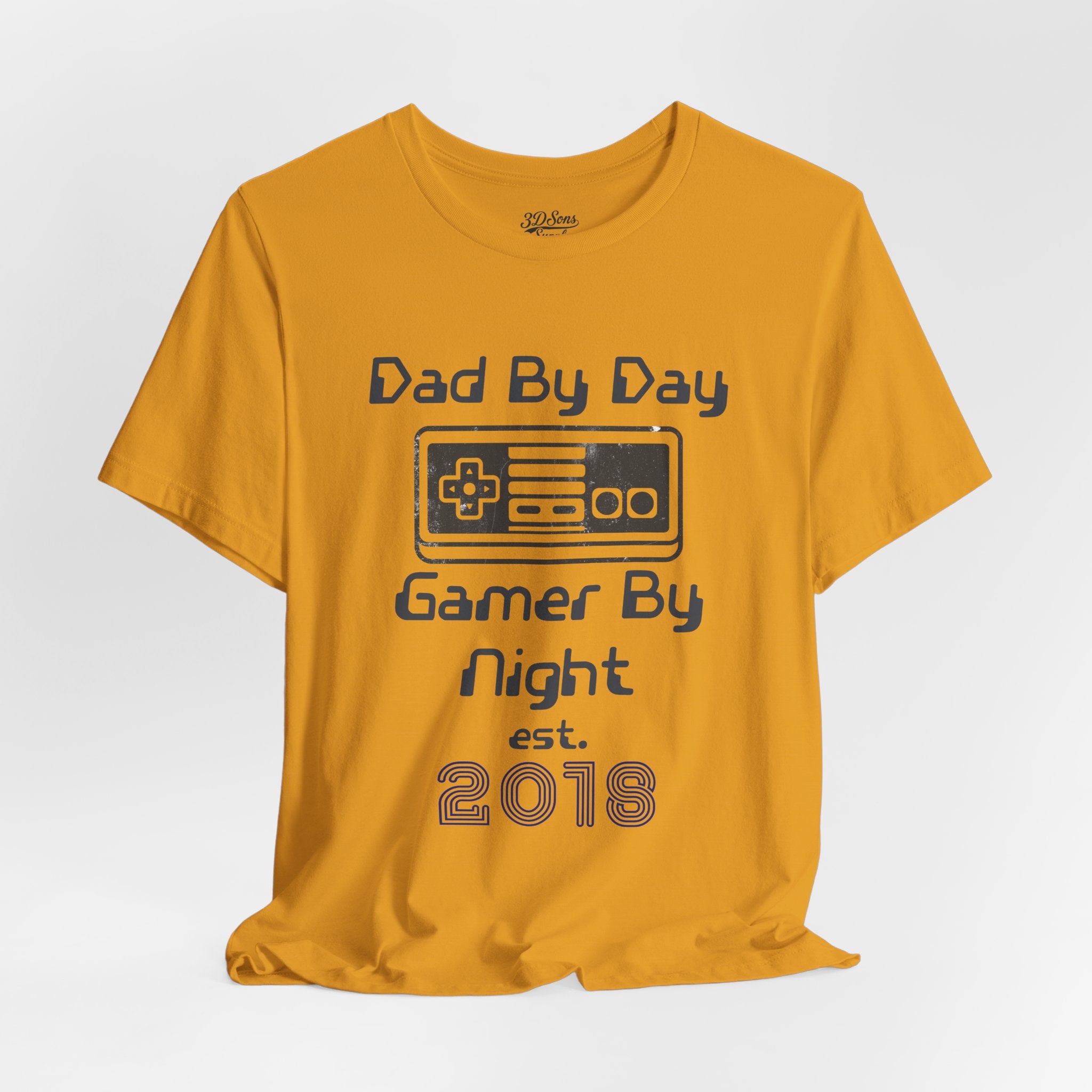 Personalized Dad By Day Gamer By Night T-Shirt — Established 2018 Retro Controller Tee