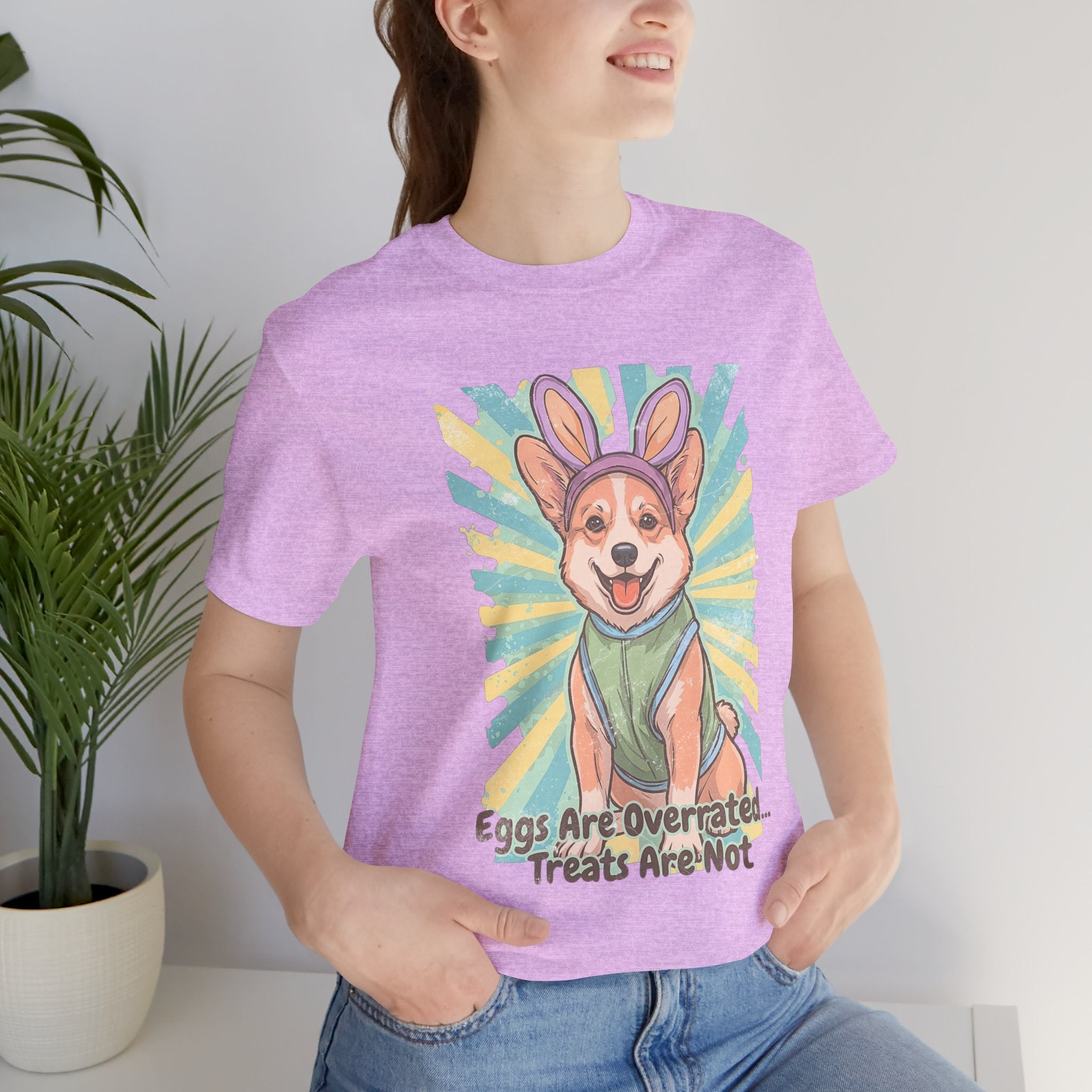 Easter Dog Tee — “Eggs Are Overrated...Treats Are Not” Corgi Retro Graphic T-Shirt