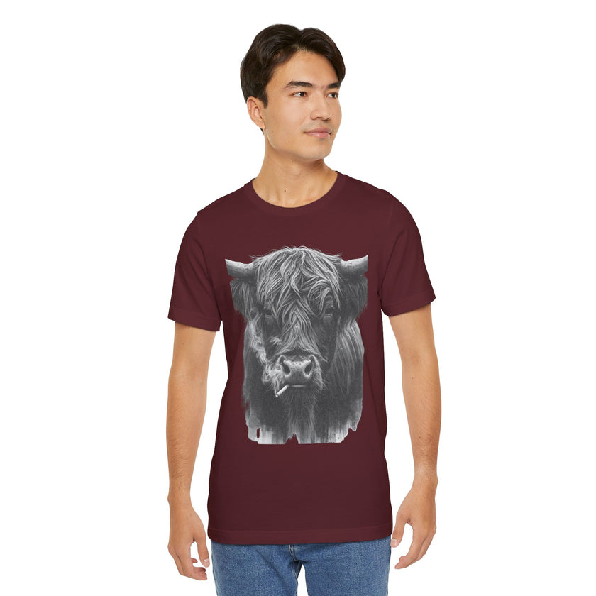 Highland Cow Smoking Tee — Vintage Highland Cattle Graphic T-Shirt
