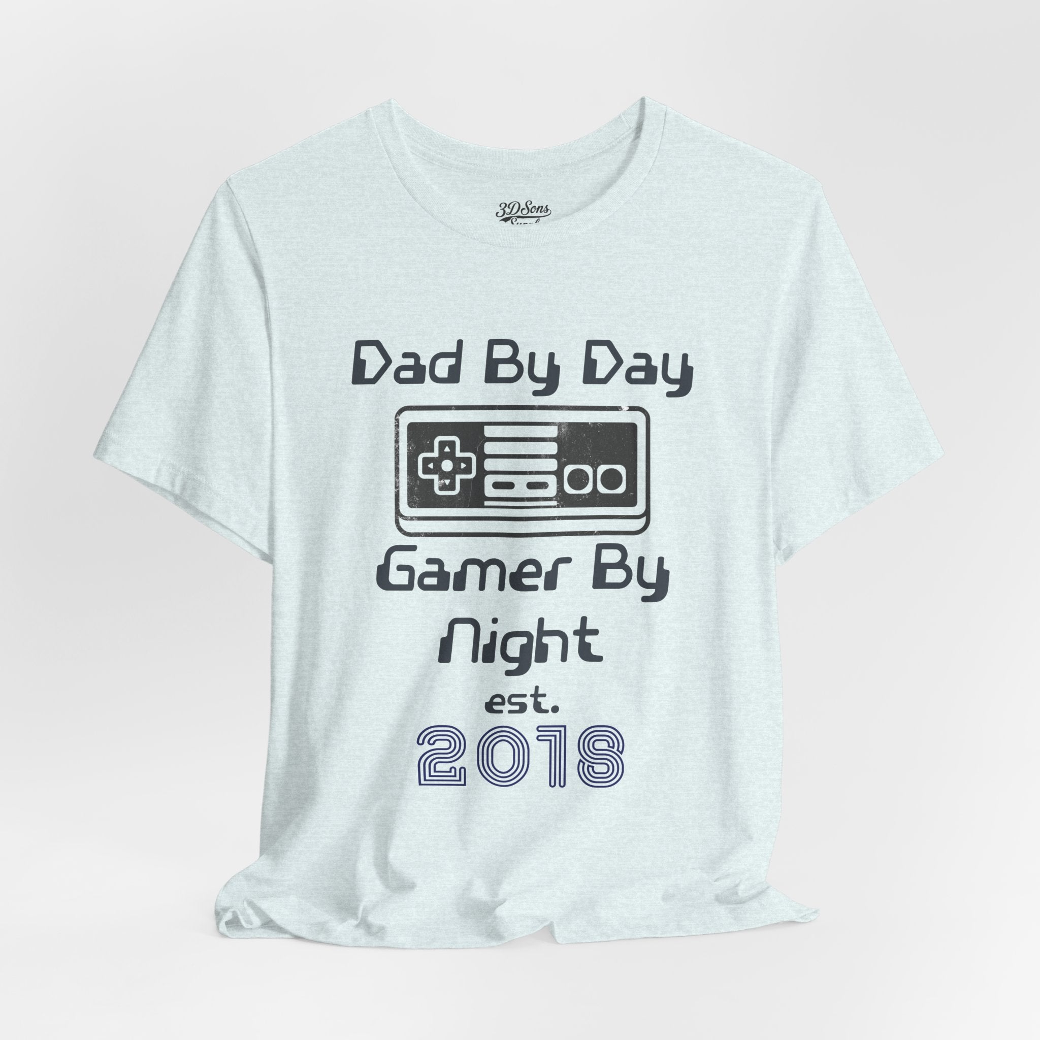 Personalized Dad By Day Gamer By Night T-Shirt — Established 2018 Retro Controller Tee