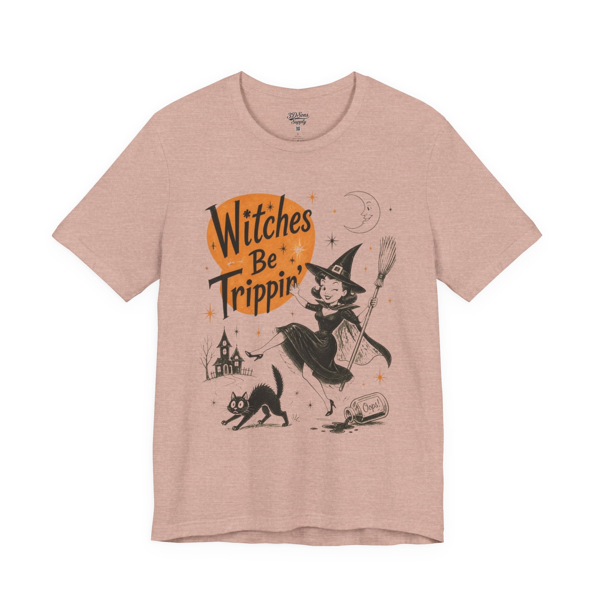 Witches Be Trippin' Halloween Tee - Cute Witch Cat Graphic T-Shirt