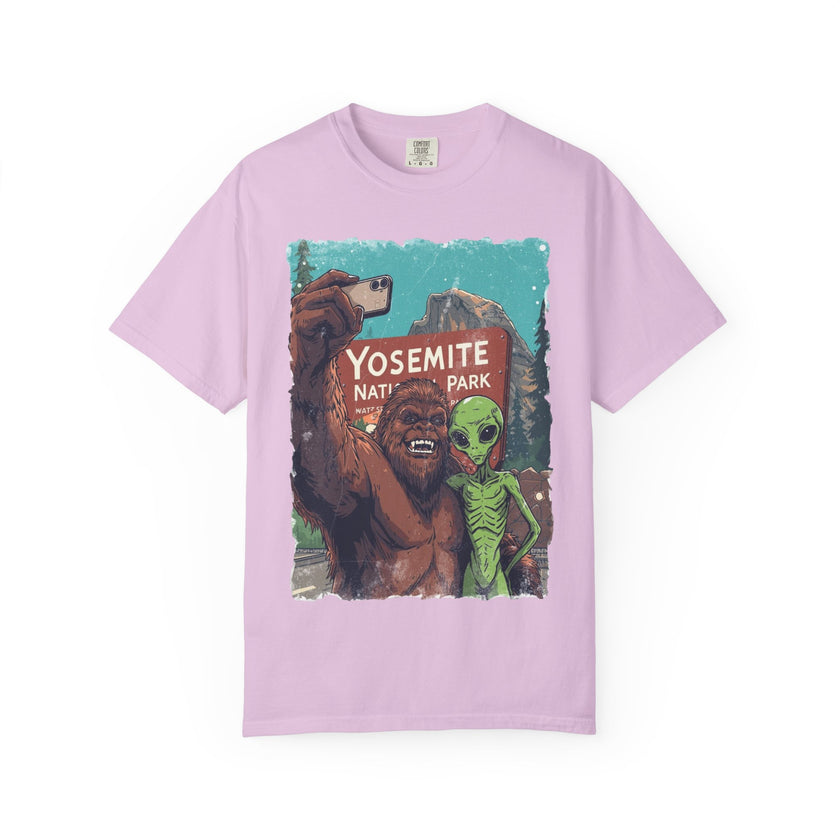Alien & Bigfoot Yosemite T-Shirt — Camping Adventure Graphic Tee