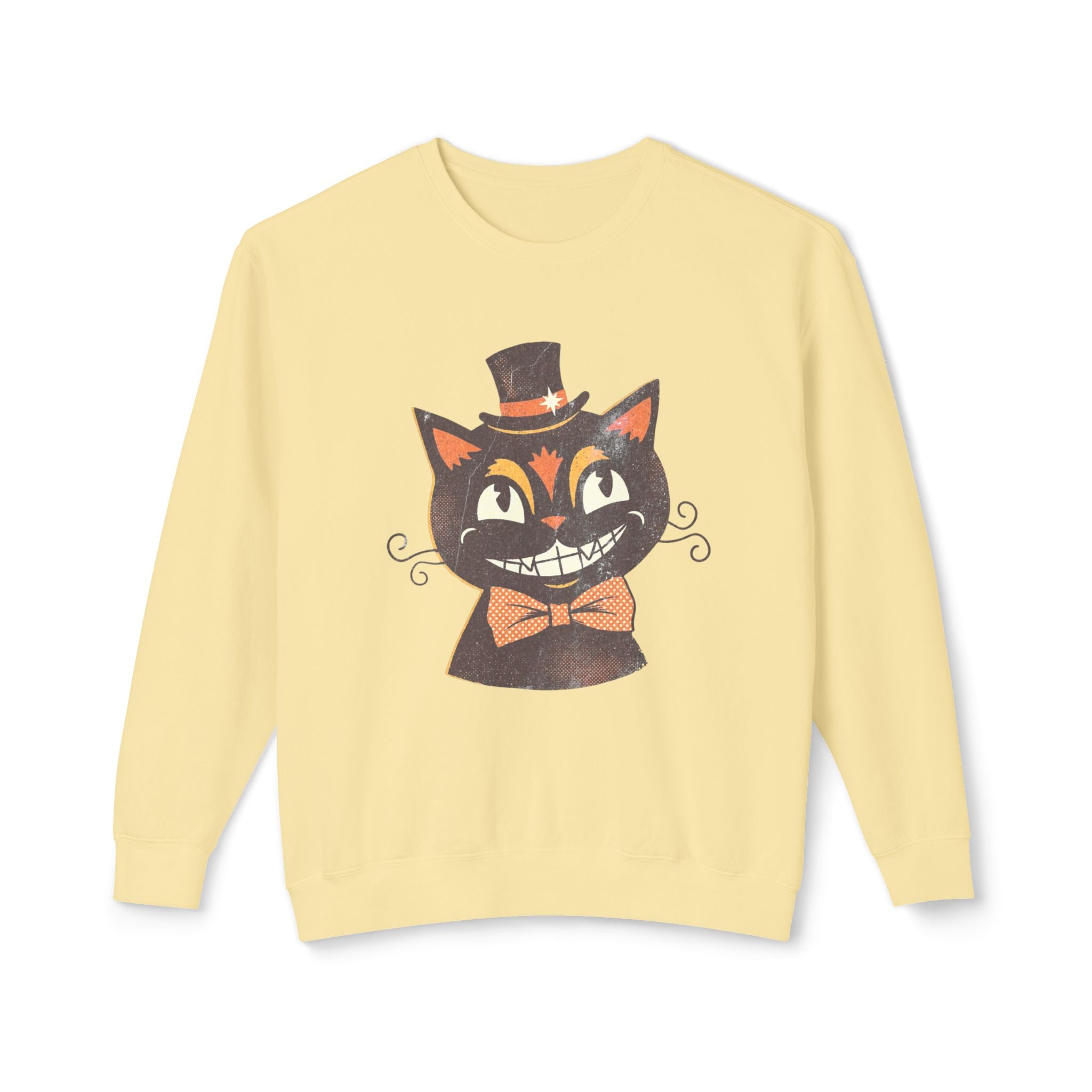 Vintage Smiling Black Cat Crewneck Sweatshirt | Halloween Top