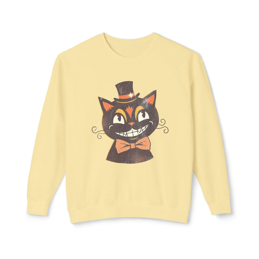 Vintage Smiling Black Cat Crewneck Sweatshirt | Halloween Top