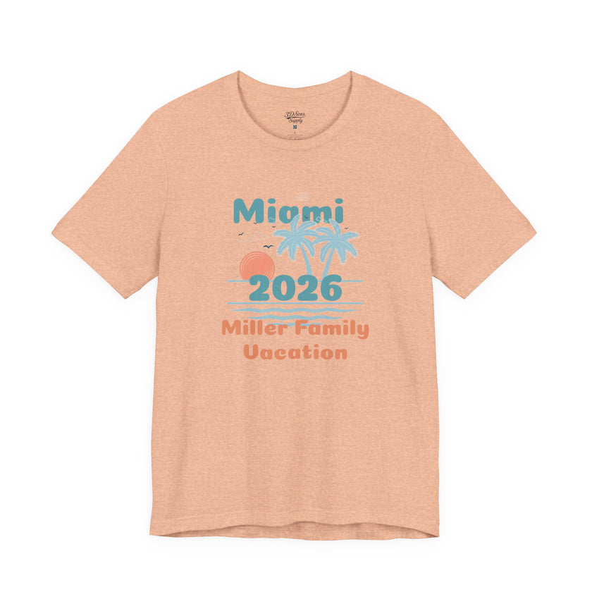 Personalized Family Beach T-Shirt — Custom Family Name, Location, Year with Beach Design