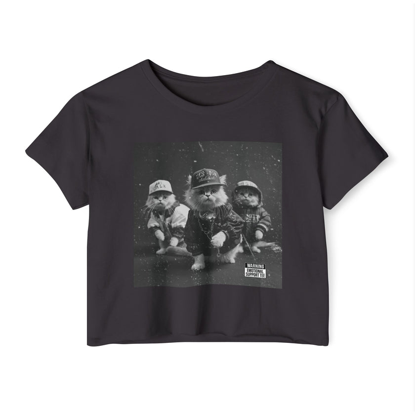 Hip Hop Kittens 90s Album Cover Crop Top | Funny Cat Graphic Tee – 3D Sons Supply Co