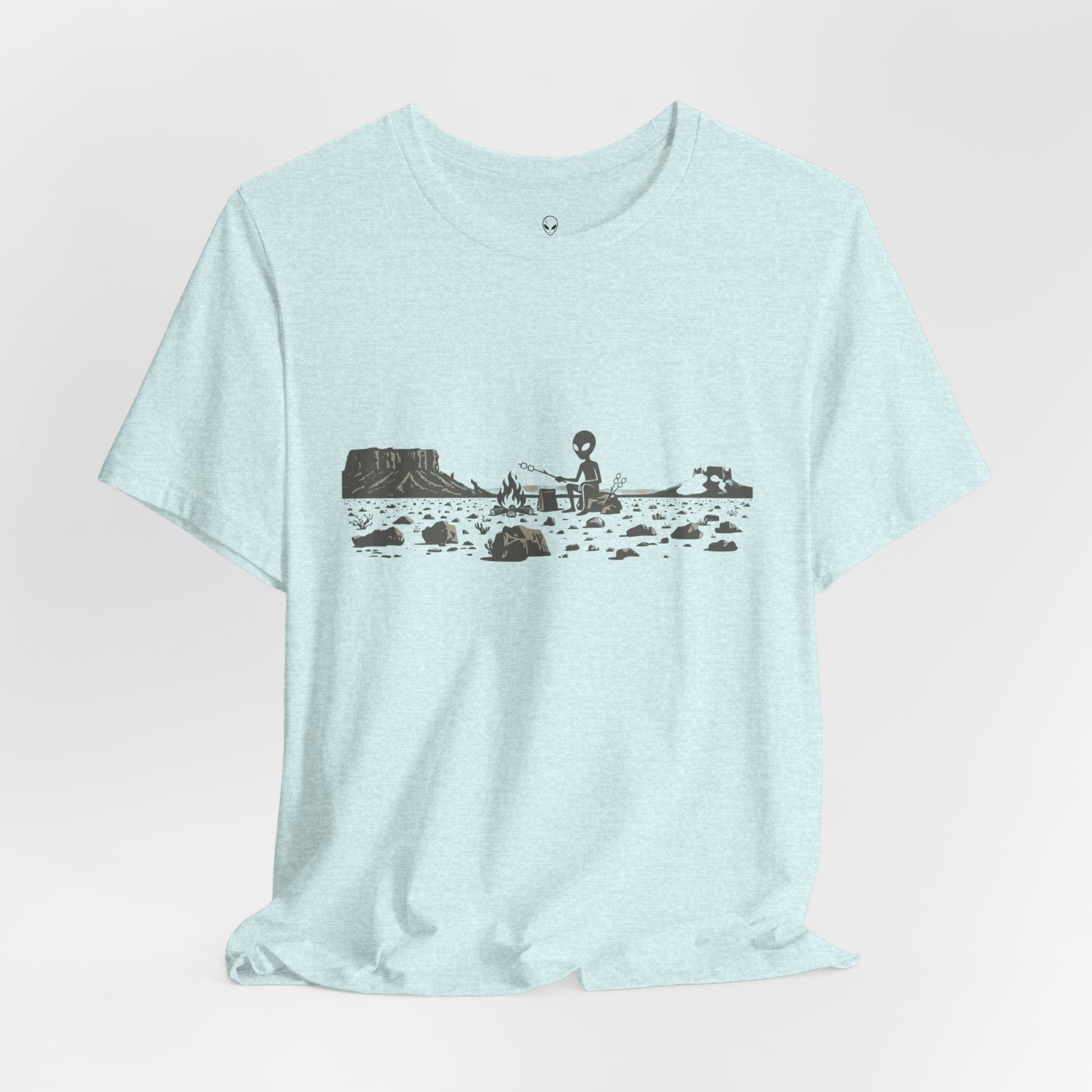 Alien Spaceship Campfire Illustration, Minimalist Landscape
