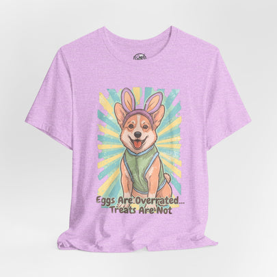 Easter Dog Tee — “Eggs Are Overrated...Treats Are Not” Corgi Retro Graphic T-Shirt