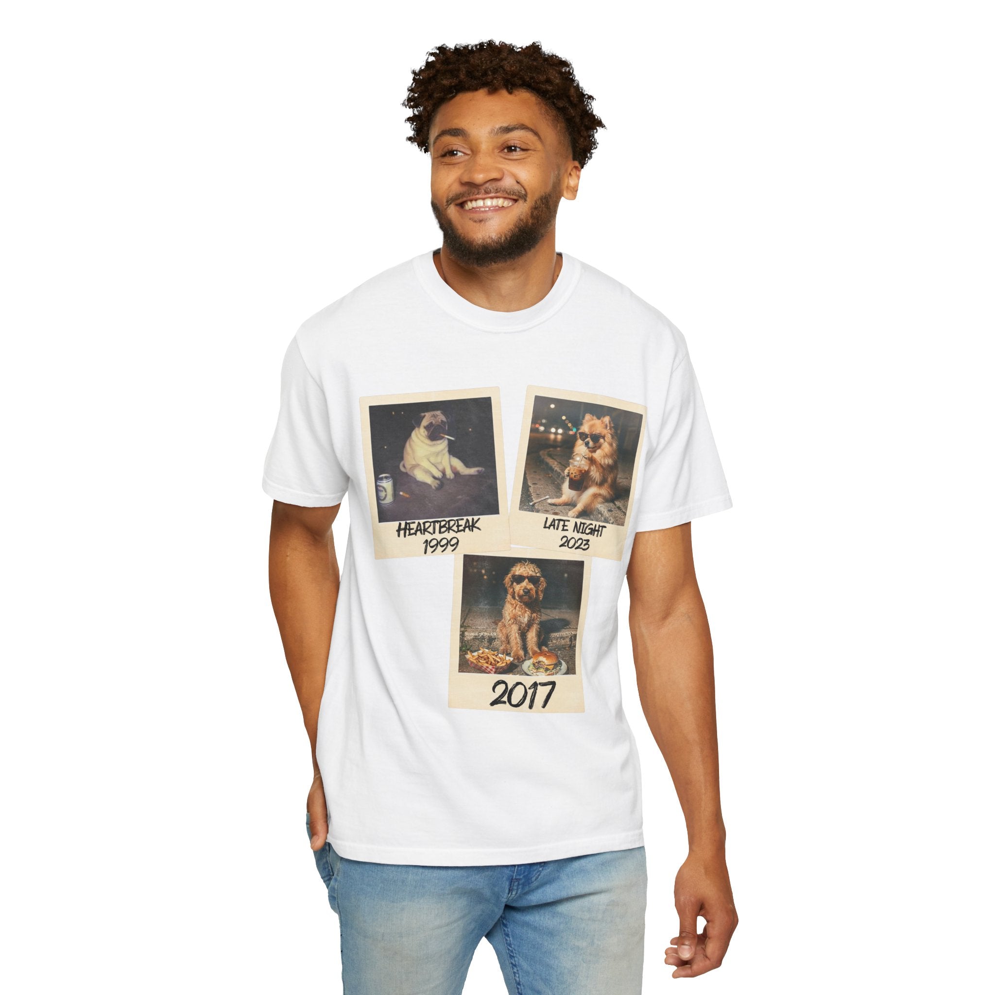 Personalized Polaroid Photo Tee — Custom 3 Image & Text Options