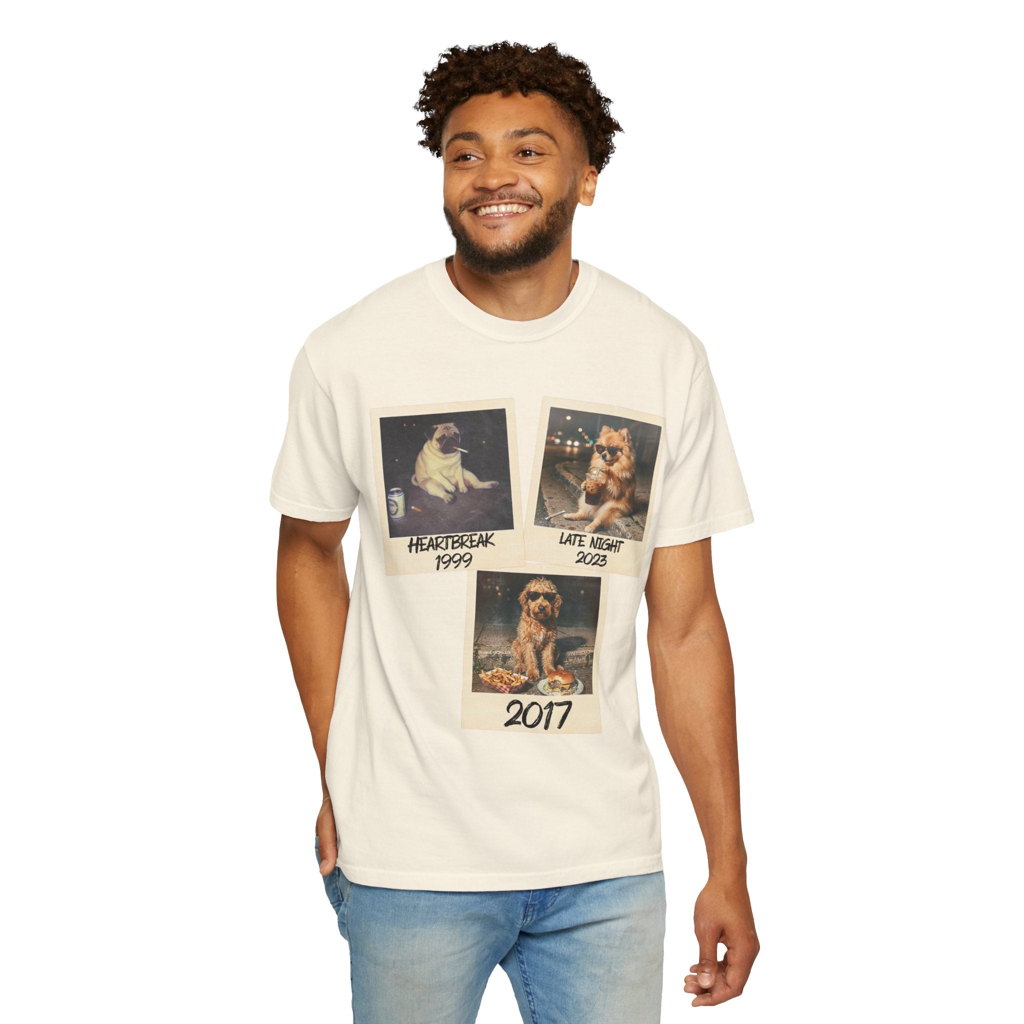 Personalized Polaroid Photo Tee — Custom 3 Image & Text Options