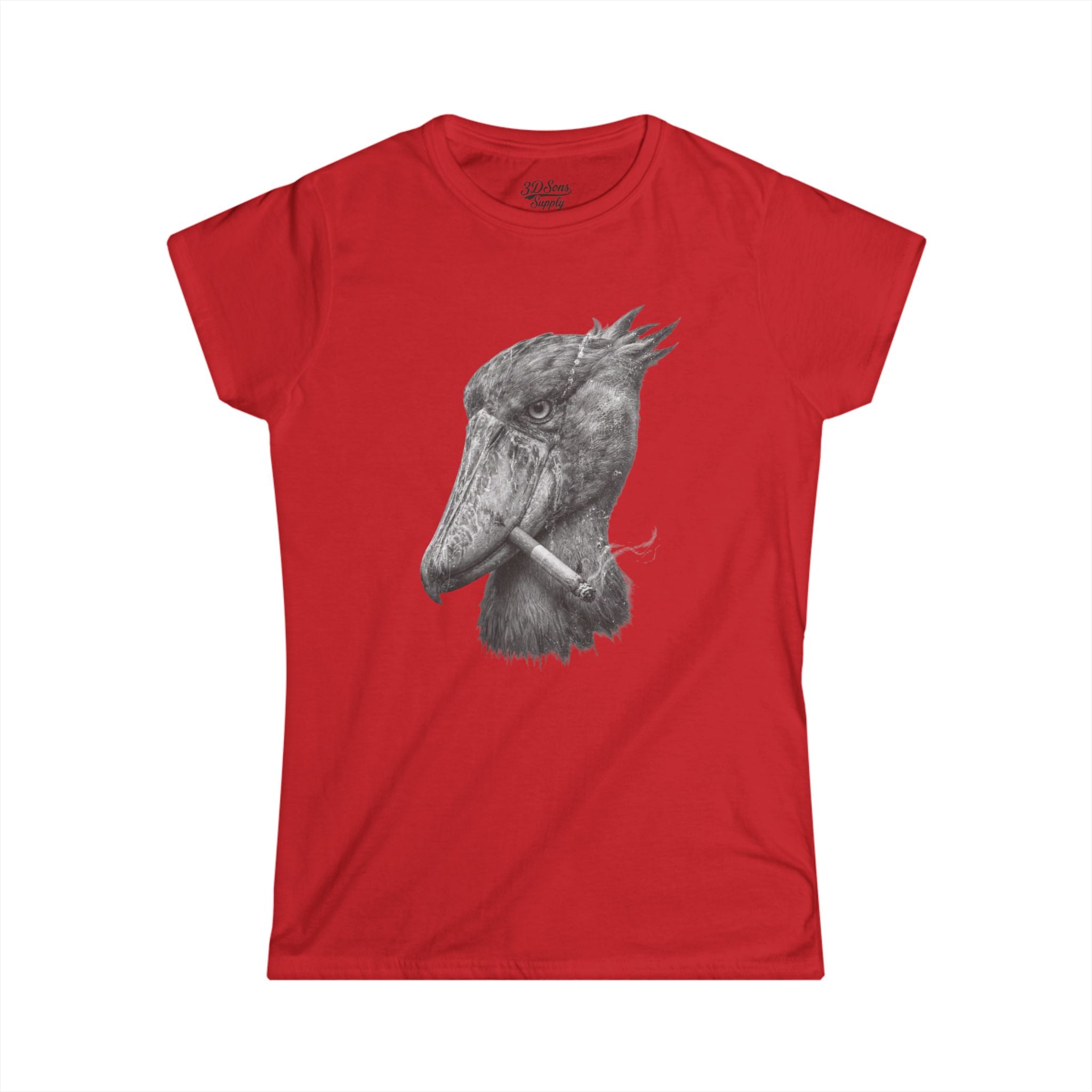 Women's Smoking Shoebill Stork Graphic Tee — Quirky Bird Lover Shirt