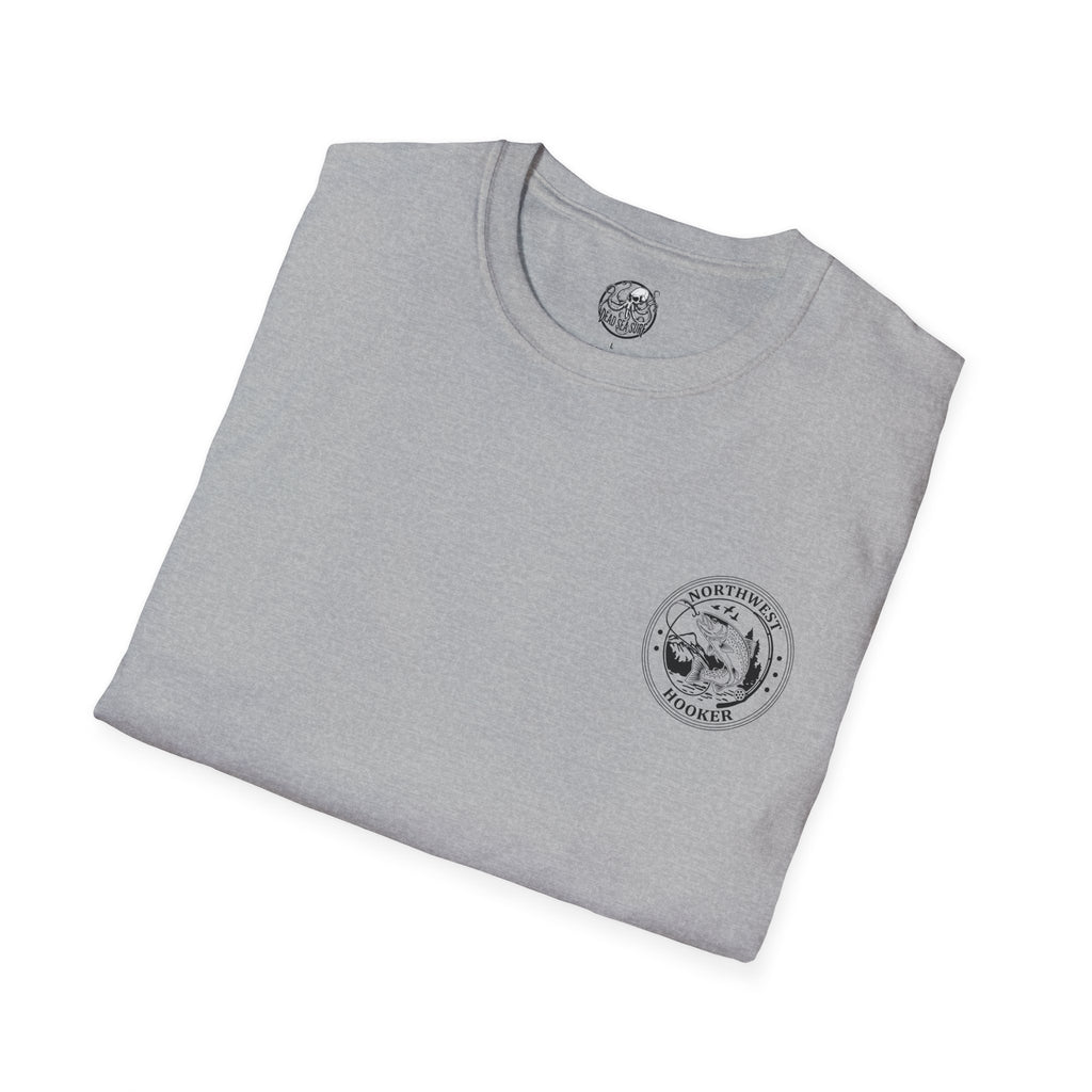 Northwest Hooker Trout Logo T-Shirt | Fishing Badge, Mountain River Design
