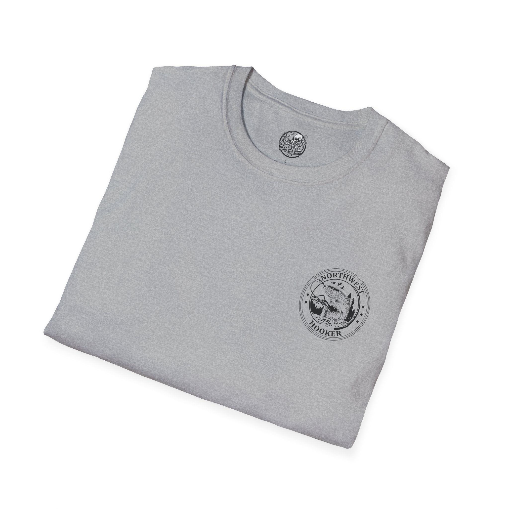 Northwest Hooker Trout Logo T-Shirt | Fishing Badge, Mountain River Design