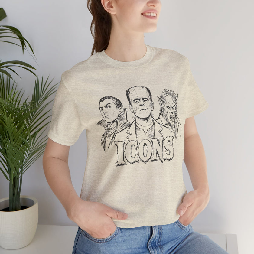 Icons Classic Monsters Tee — Dracula, Frankenstein & Werewolf Graphic T-Shirt