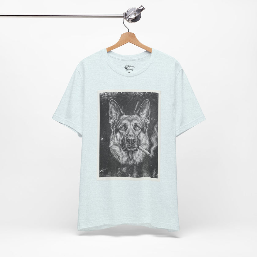 German Shepard Smoke Photo Tee — Vintage Pup Graphic T-Shirt