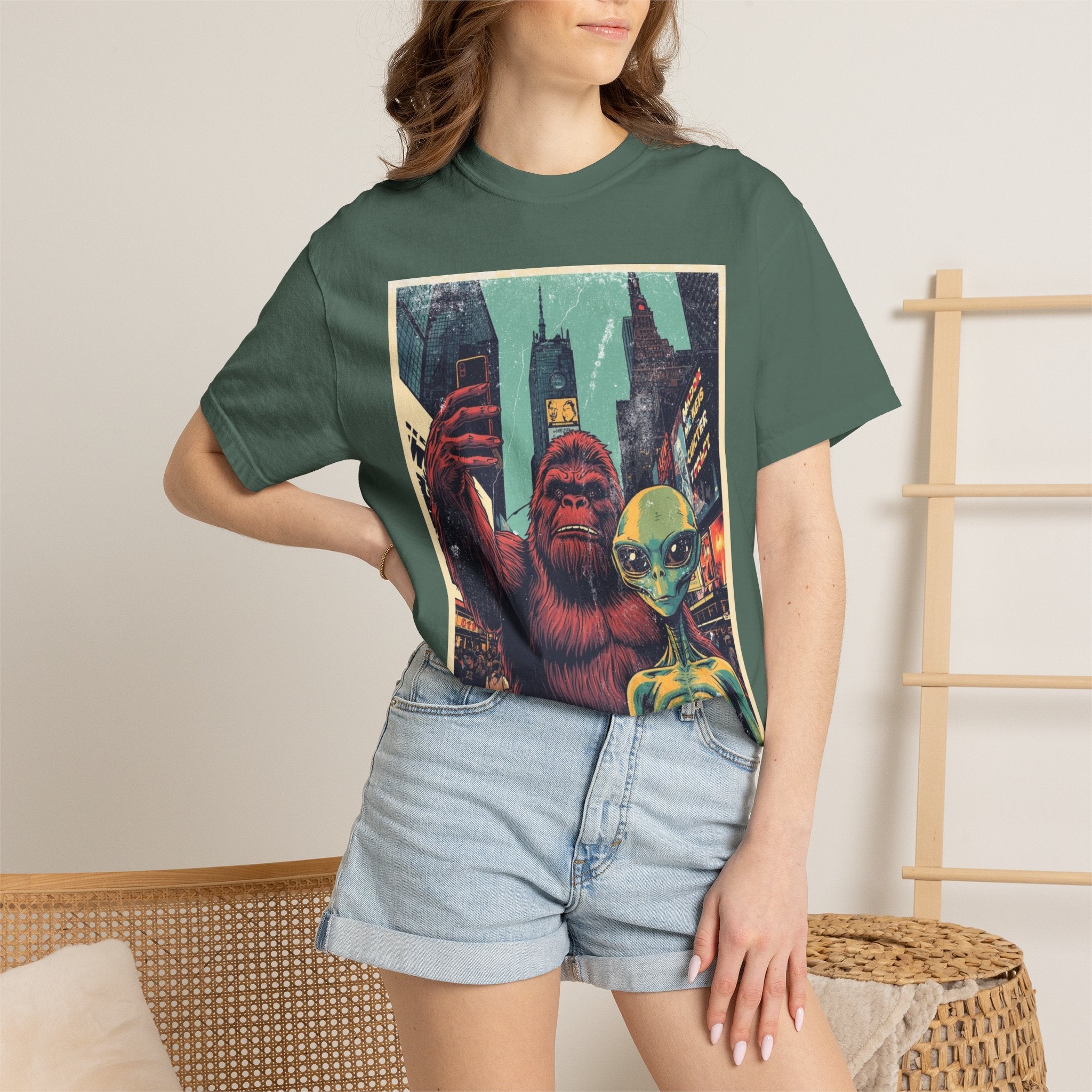 Alien & Bigfoot New York Times Square T-Shirt — Funny Urban Cryptid Tee