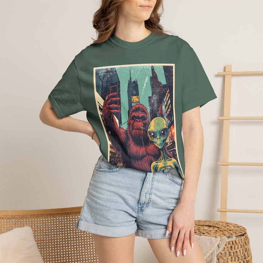 Alien & Bigfoot New York Times Square T-Shirt — Funny Urban Cryptid Tee