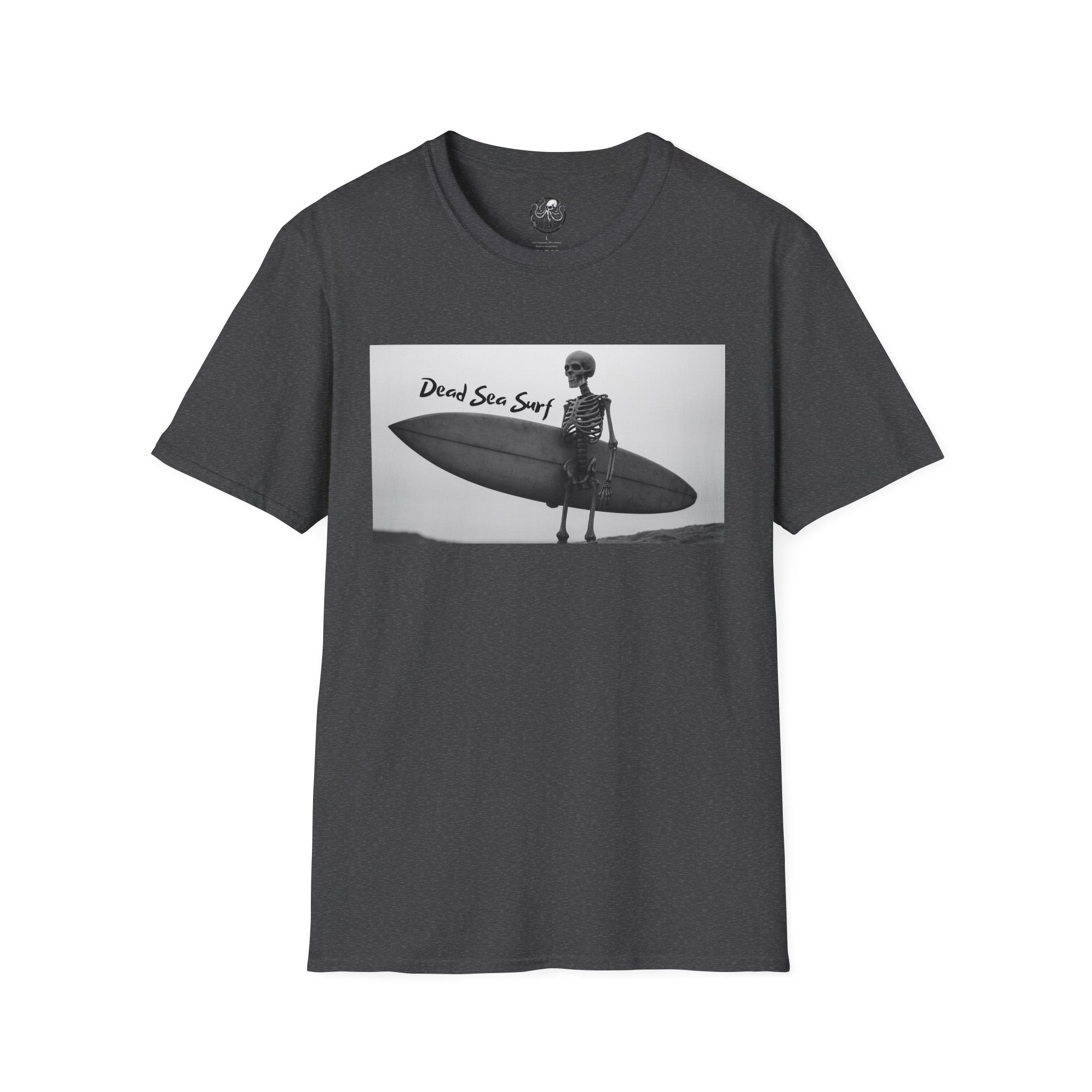 Skeleton Surfer Tee Shirt Retro Black & White Surfing Graphic