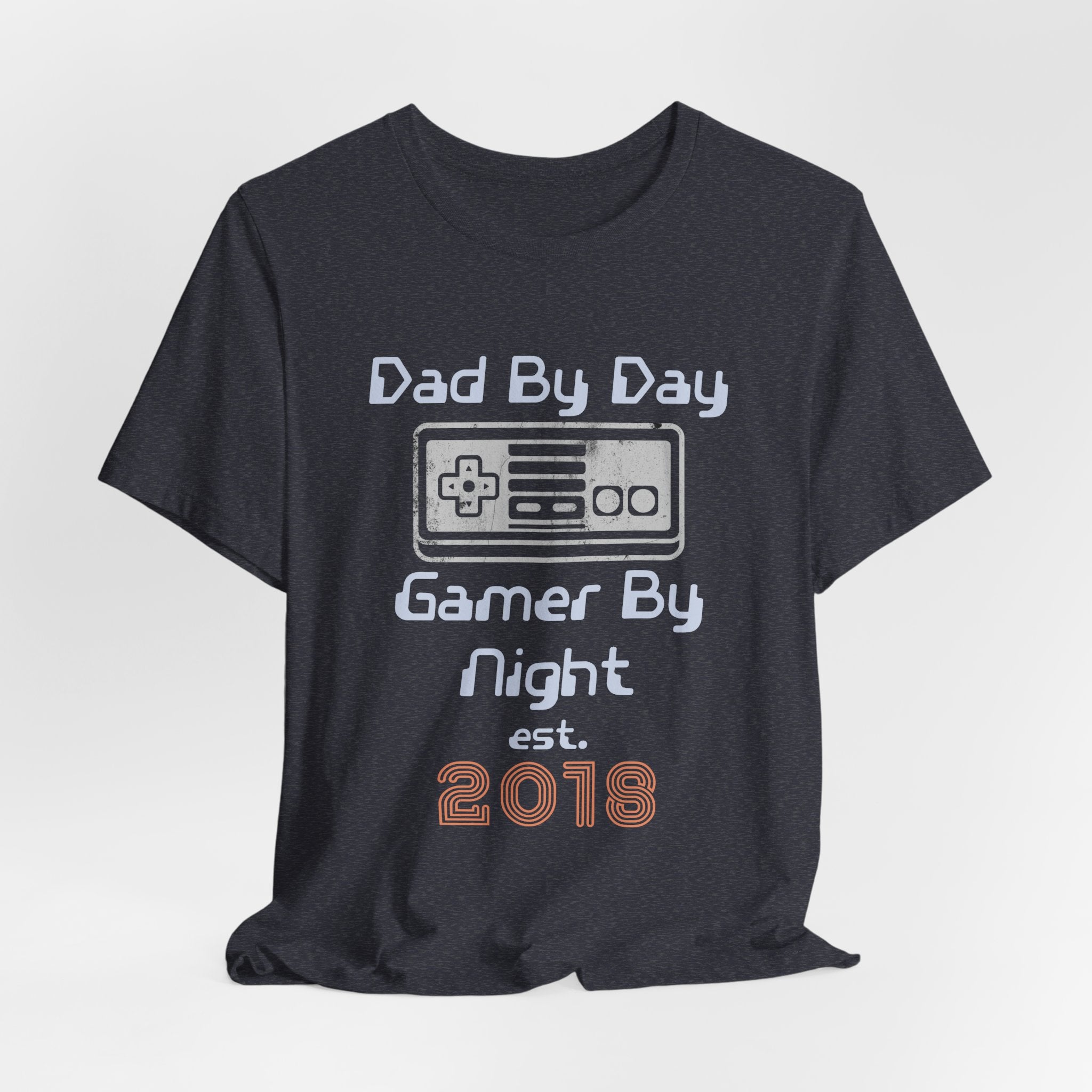 Personalized Dad By Day Gamer By Night T-Shirt — Established 2018 Retro Controller Tee