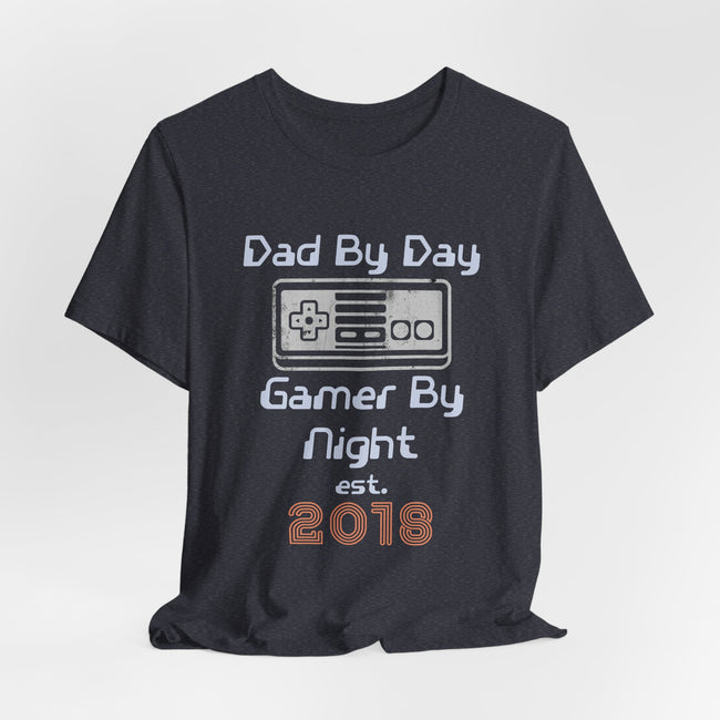 Personalized Dad By Day Gamer By Night T-Shirt — Established 2018 Retro Controller Tee