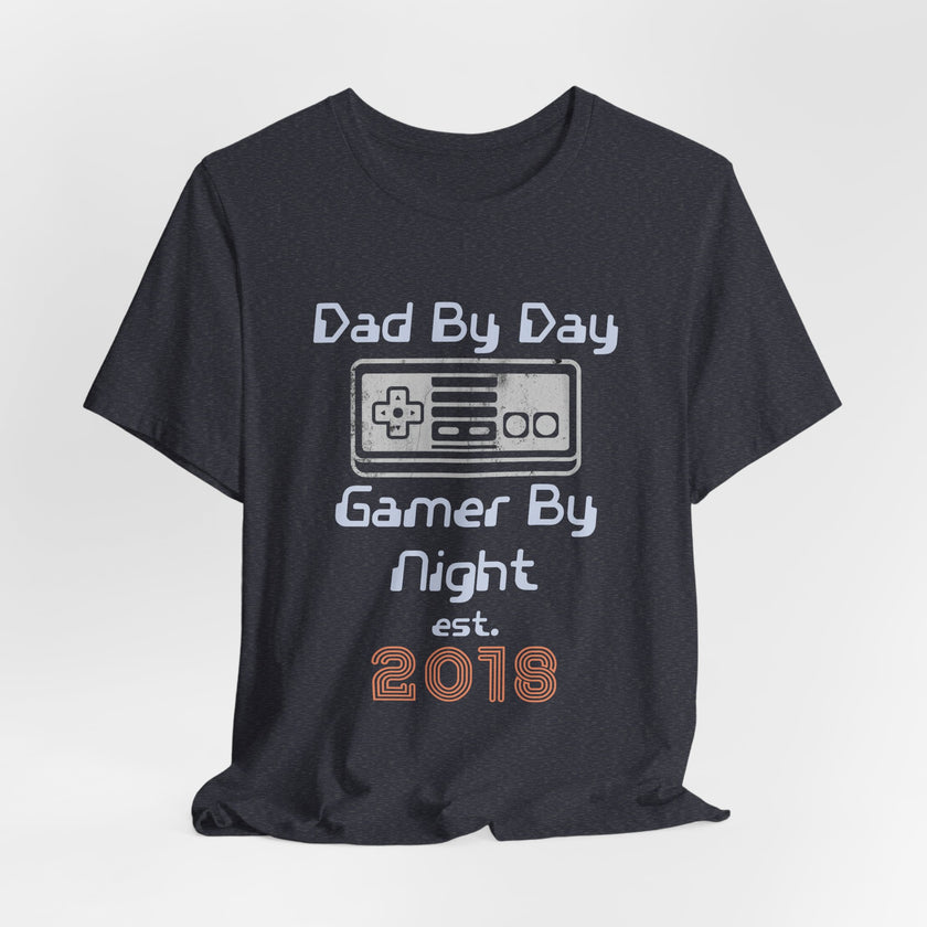 Personalized Dad By Day Gamer By Night T-Shirt — Established 2018 Retro Controller Tee