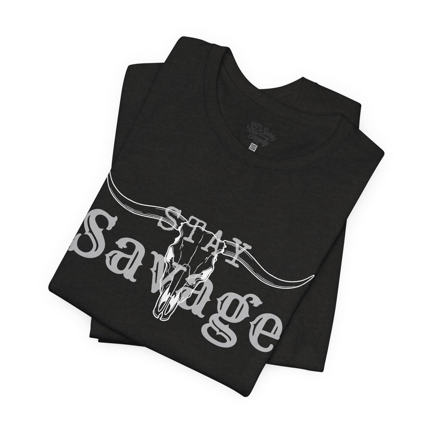 Stay Savage Longhorn Tee - Vintage Texas Skull T-Shirt