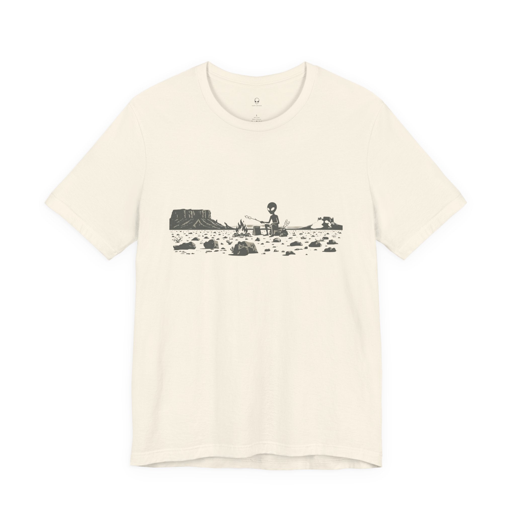 Alien Spaceship Campfire Illustration, Minimalist Landscape