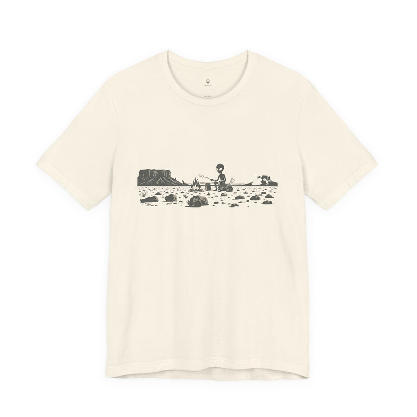 Alien Spaceship Campfire Illustration, Minimalist Landscape