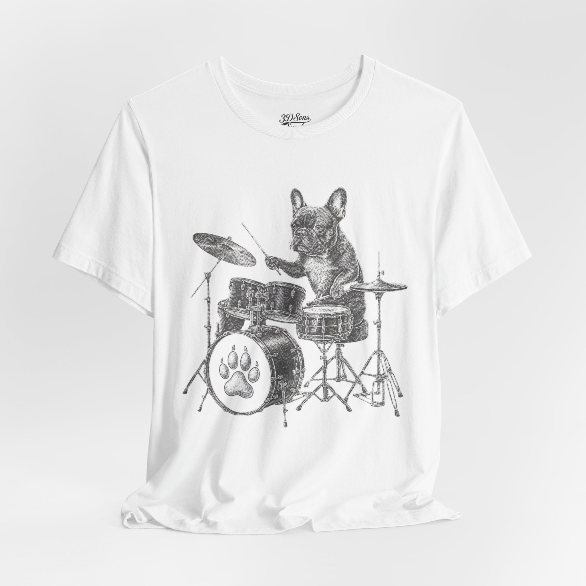 Drumming French Bulldog T-Shirt — Cute Dog Playing Drum Graphic Tee
