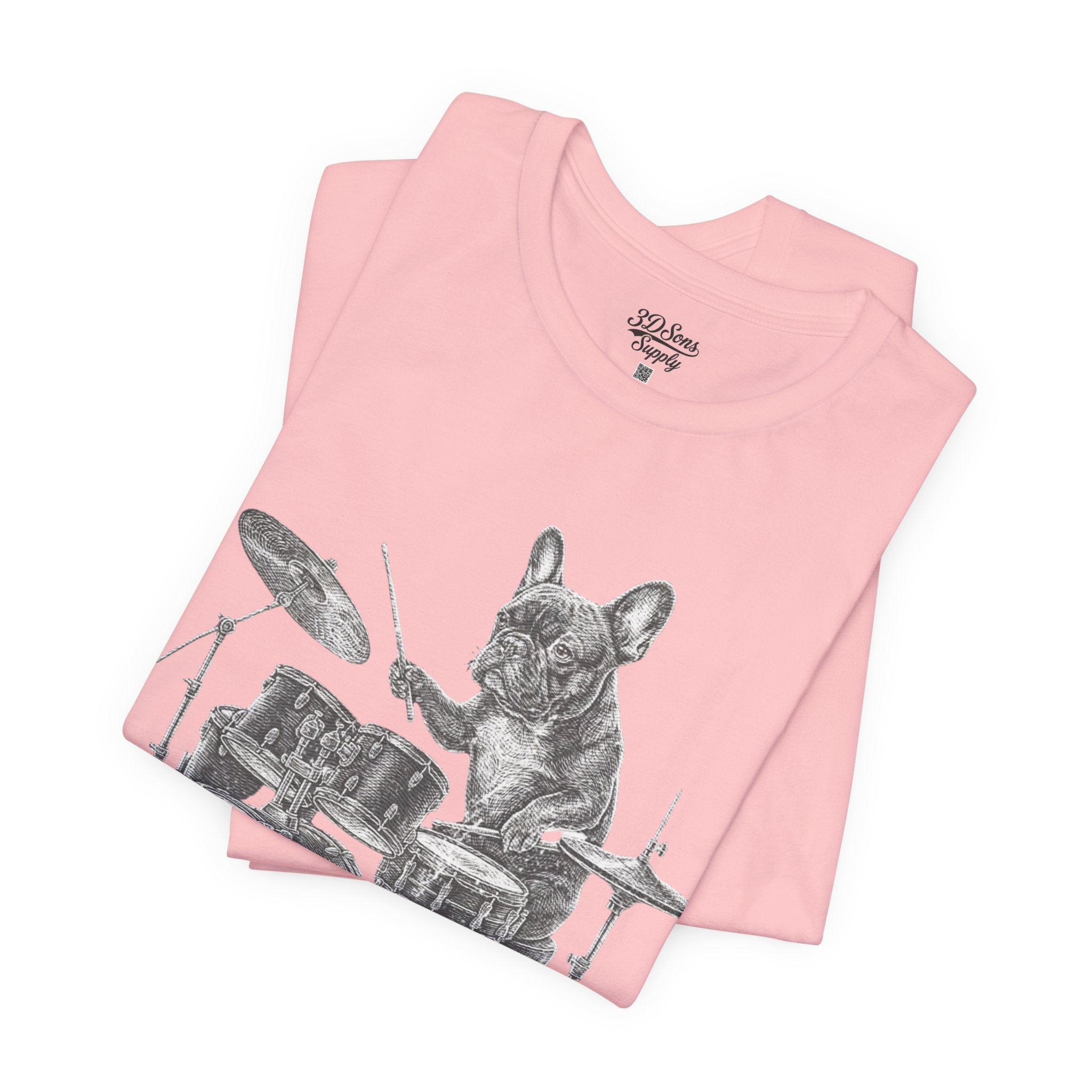 Drumming French Bulldog T-Shirt — Cute Dog Playing Drum Graphic Tee