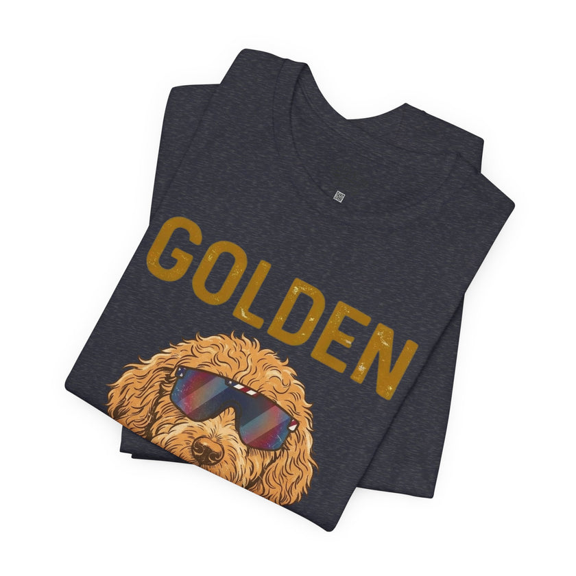 Golden Era Dog T-Shirt – American Flag Doodle with Sunglasses