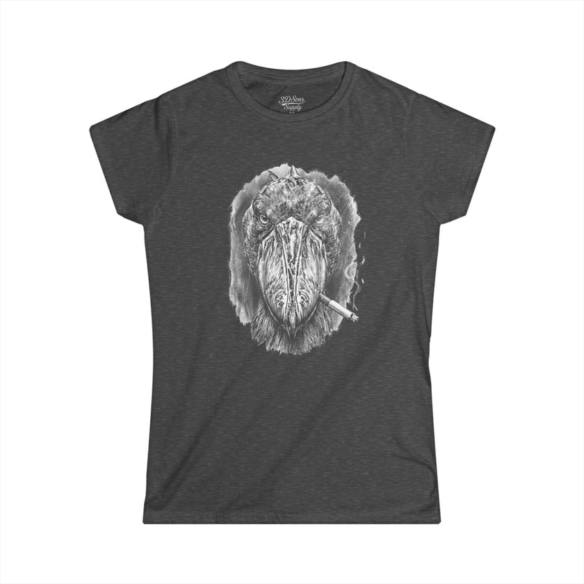Shoebill Stork Portrait Retro Smoking Graphic Tee — Women's Softstyle T‑Shirt