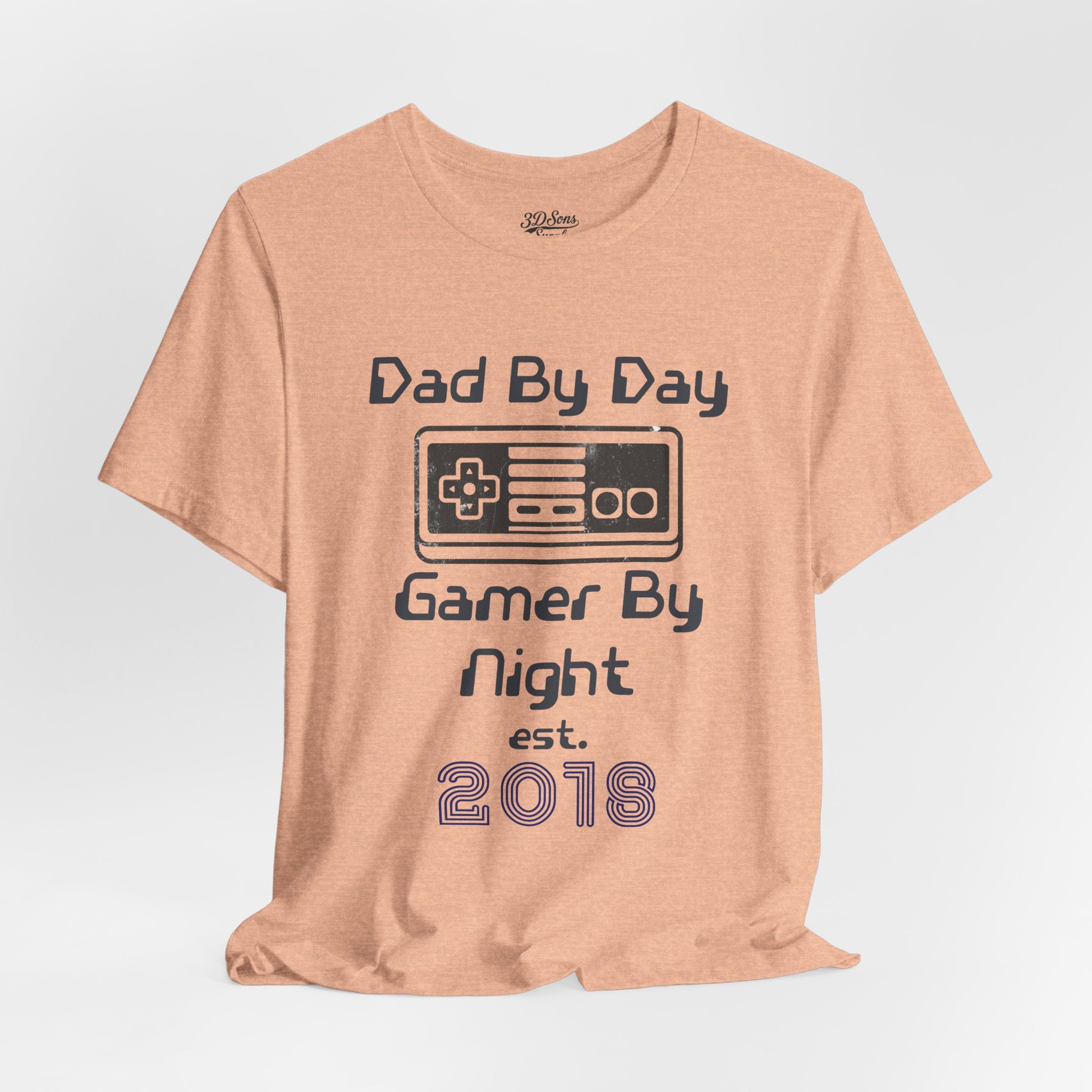 Personalized Dad By Day Gamer By Night T-Shirt — Established 2018 Retro Controller Tee