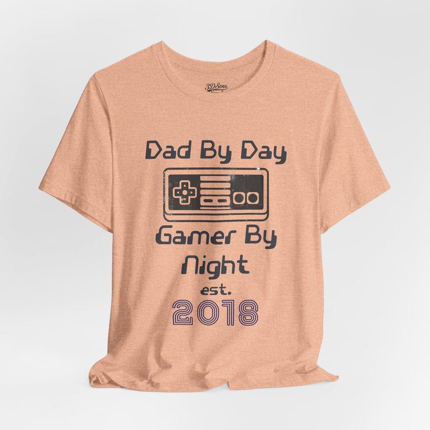 Personalized Dad By Day Gamer By Night T-Shirt — Established 2018 Retro Controller Tee