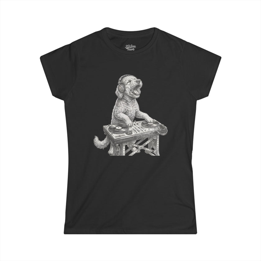 DJ Doodle Dog Women's Tee — Cute Turntable Graphic