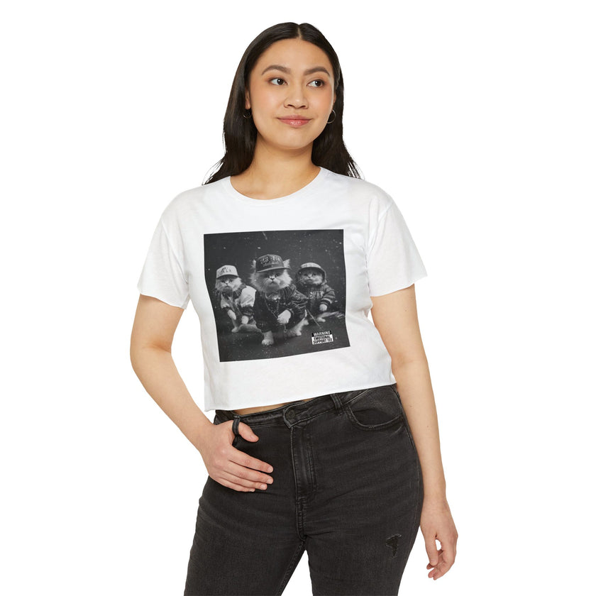 Hip Hop Kittens 90s Album Cover Crop Top | Funny Cat Graphic Tee – 3D Sons Supply Co