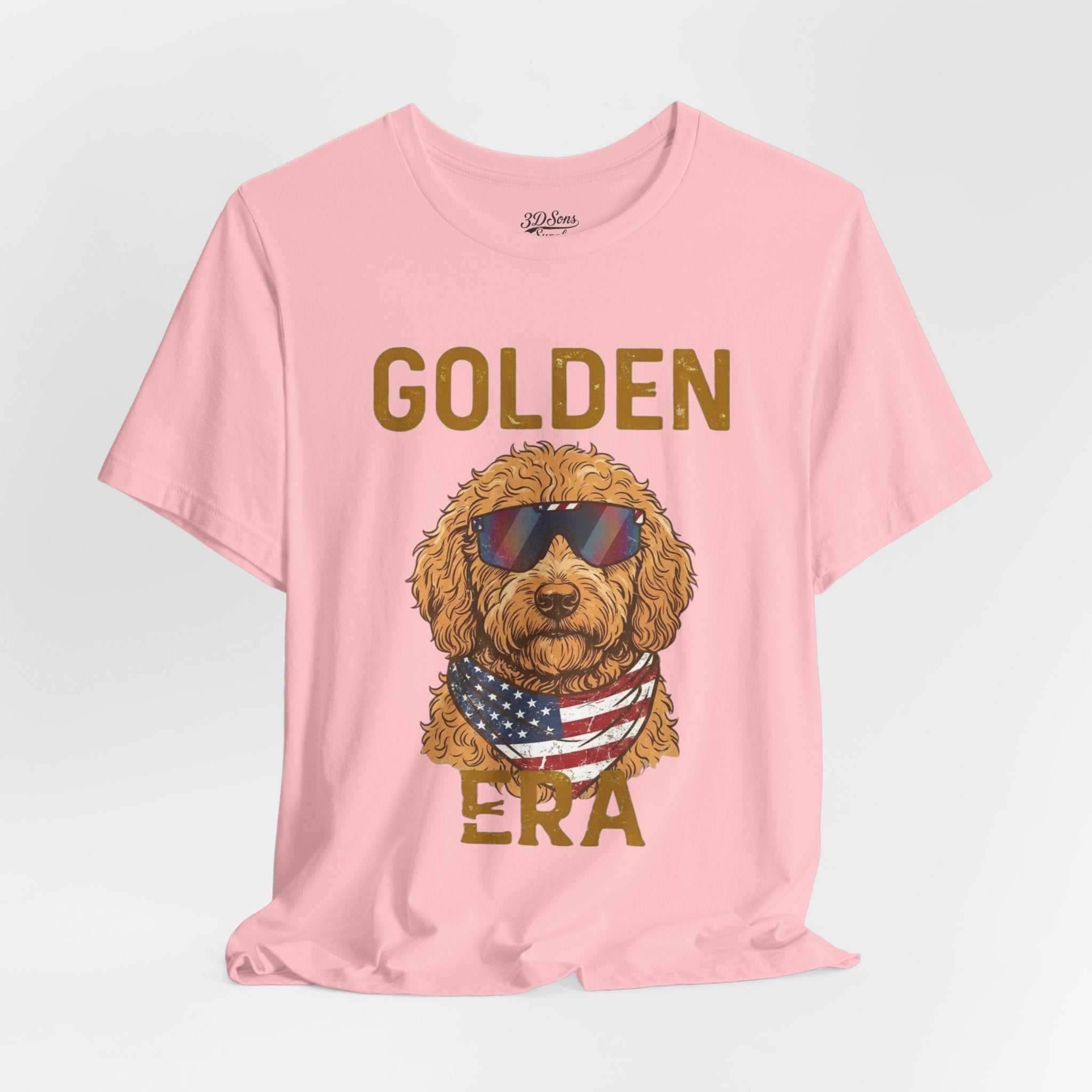 Golden Era Dog T-Shirt – American Flag Doodle with Sunglasses