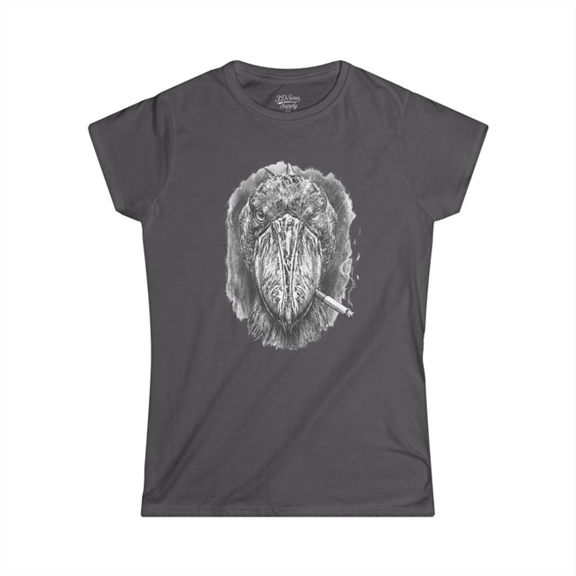 Shoebill Stork Portrait Retro Smoking Graphic Tee — Women's Softstyle T‑Shirt