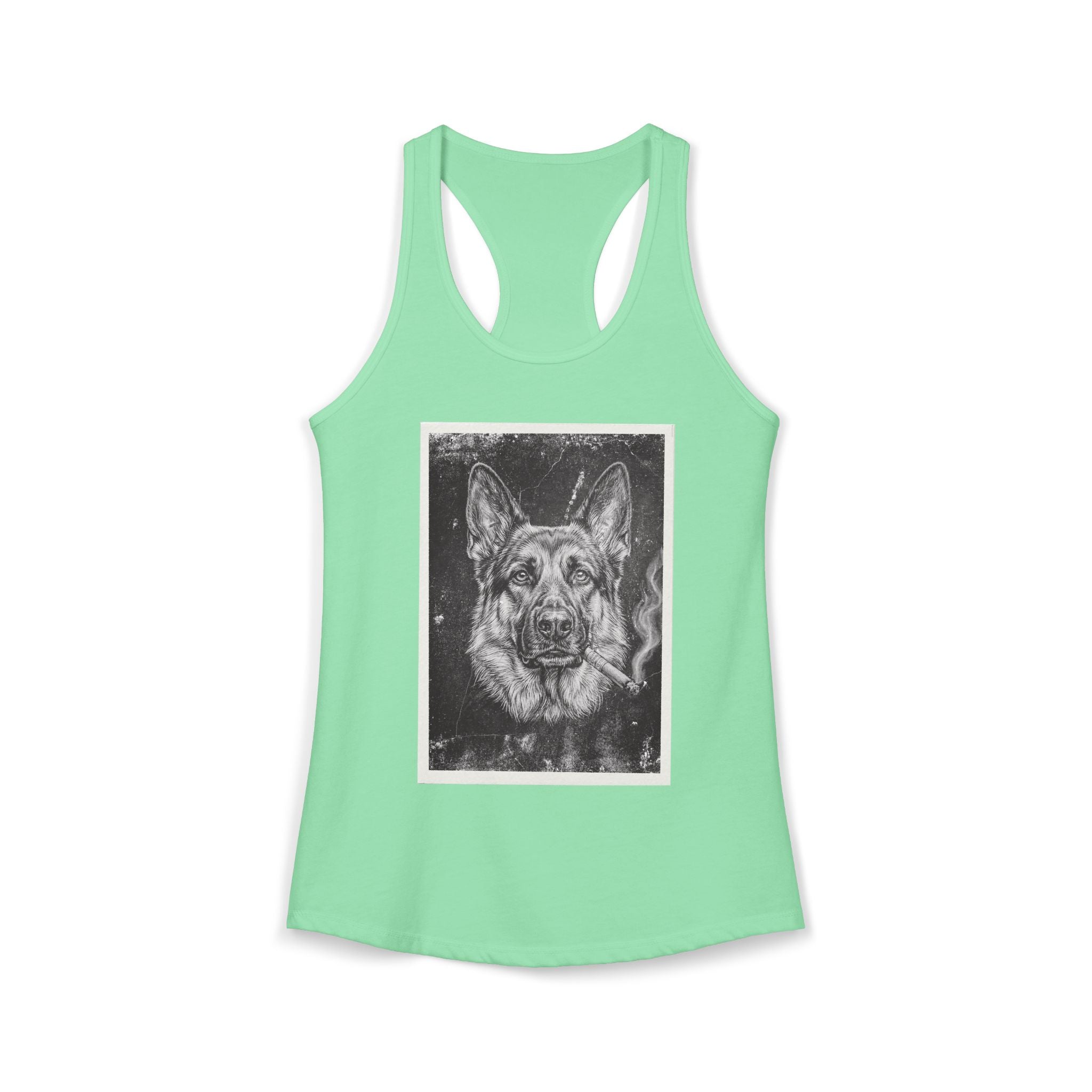 Smoking German Shepard Photo Racerback Tank — Vintage Pup Graphic