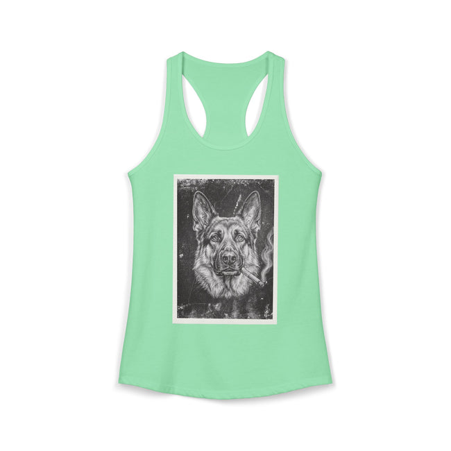 Smoking German Shepard Photo Racerback Tank — Vintage Pup Graphic