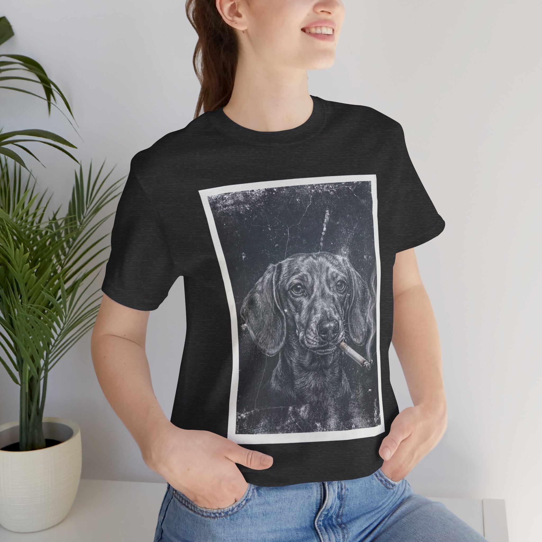 Dachshund Smoking Portrait Tee – Vintage Smokin' Dog Art T-Shirt