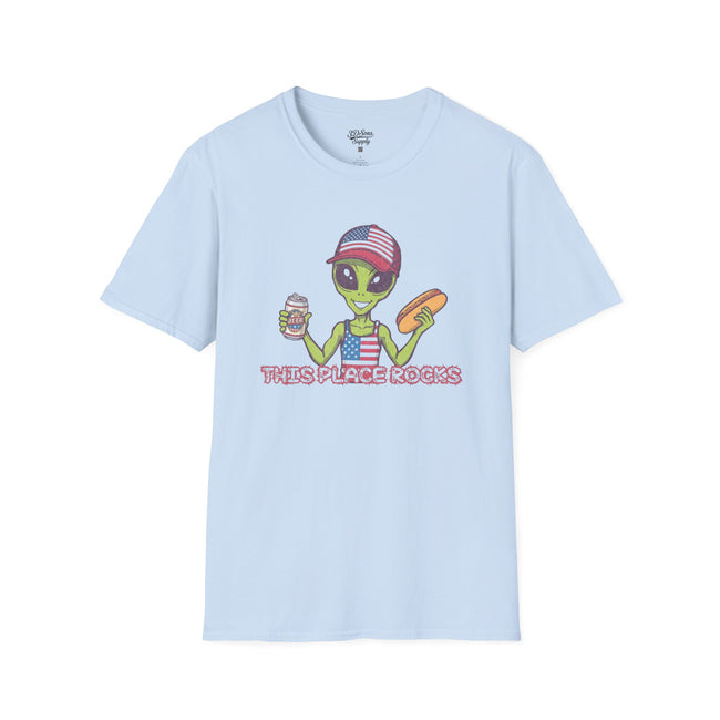 American Alien with Hot Dog and Beer T-Shirt | USA Flag Cap Fourth of July