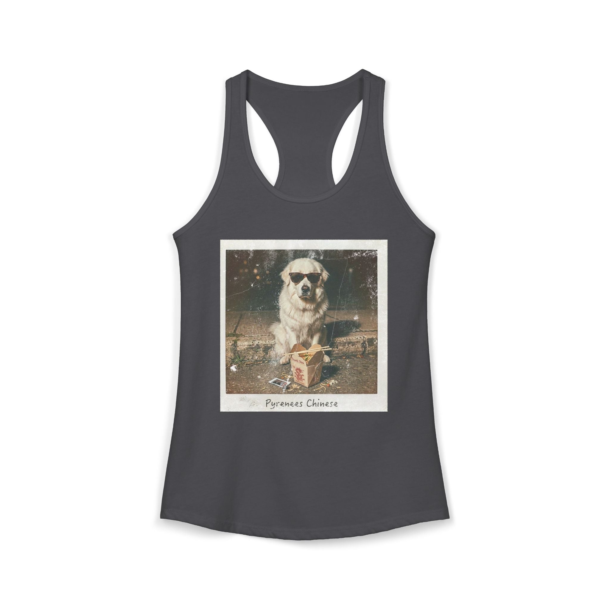 Women's Pyrenees with Chinese Photo Racerback Tank — Vintage Pup Graphic