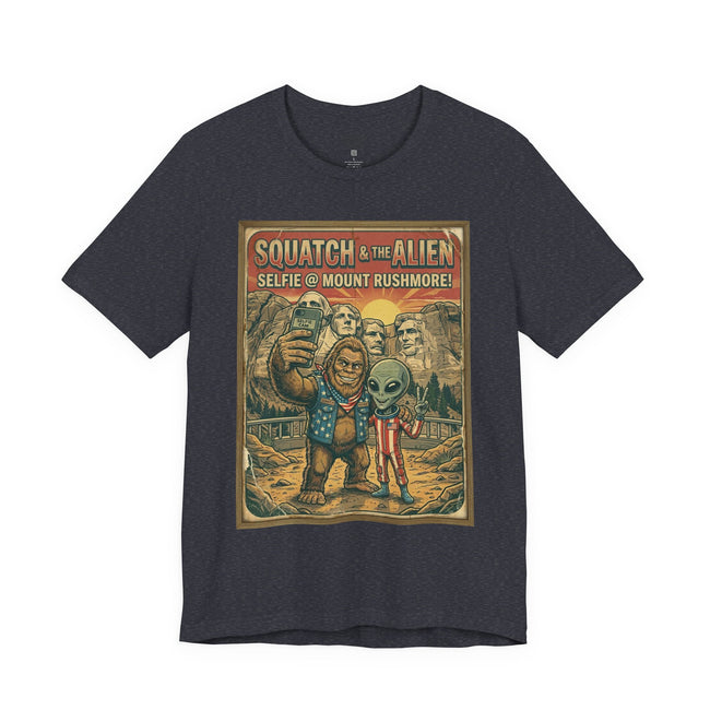 Squatch & The Alien Selfie Mount Rushmore, Bigfoot Alien Poster Shirt