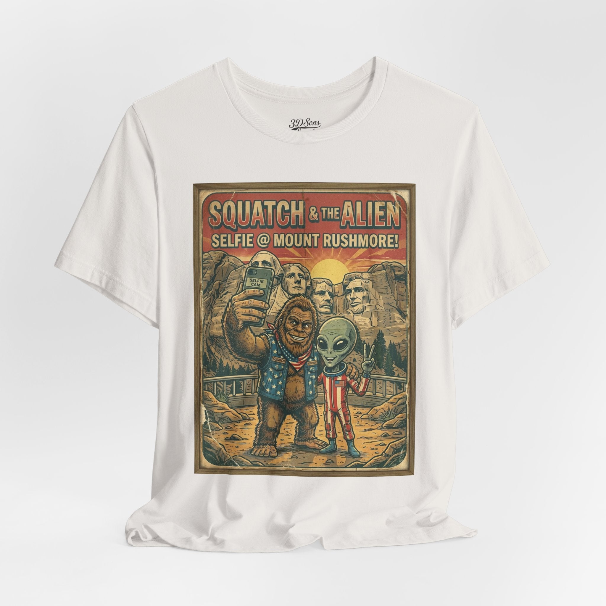 Squatch & The Alien Selfie Mount Rushmore, Bigfoot Alien Poster Shirt