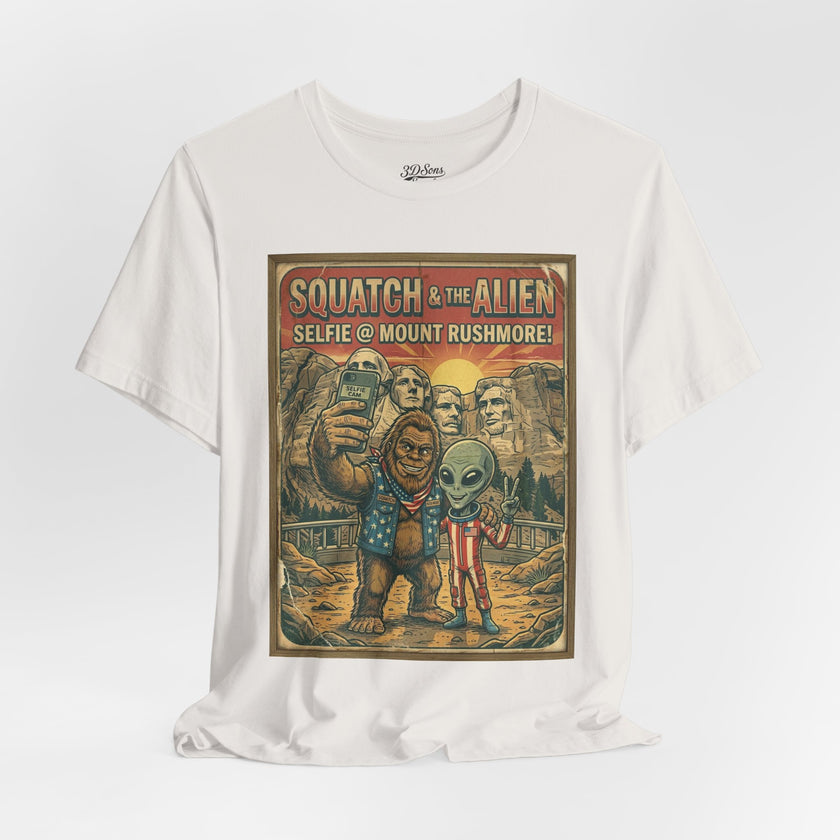 Squatch & The Alien Selfie Mount Rushmore, Bigfoot Alien Poster Shirt