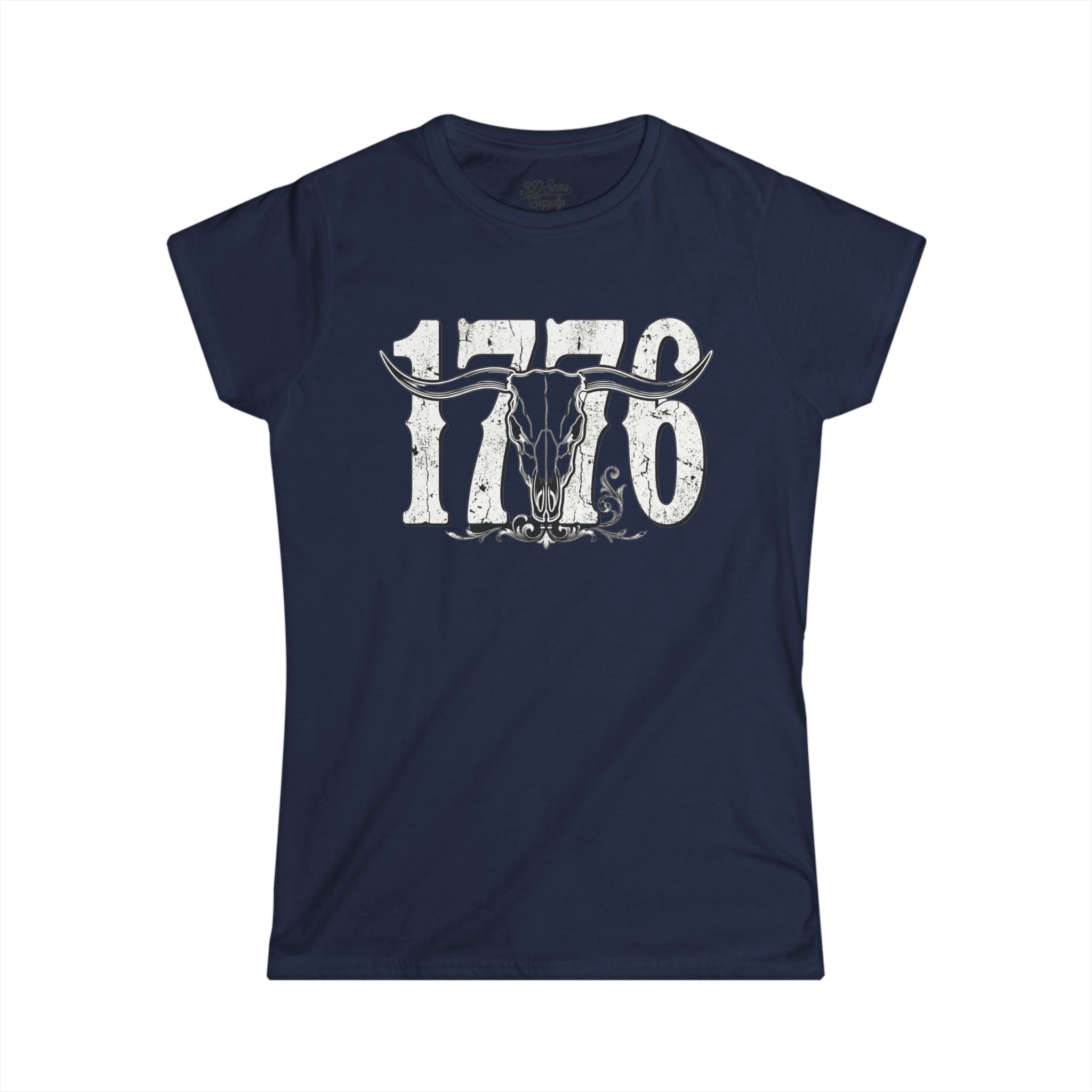 1776 Longhorn Skull Women's Tee — Rugged Western Graphic Shirt