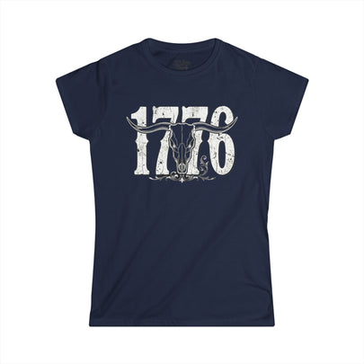 1776 Longhorn Skull Women's Tee — Rugged Western Graphic Shirt