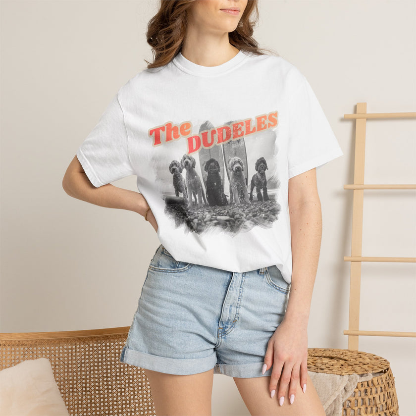 The Dudeles Dog Surfer T-Shirt | Doodle Breed Surfing Design