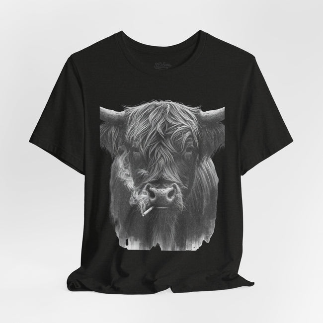 Highland Cow Smoking Tee — Vintage Highland Cattle Graphic T-Shirt